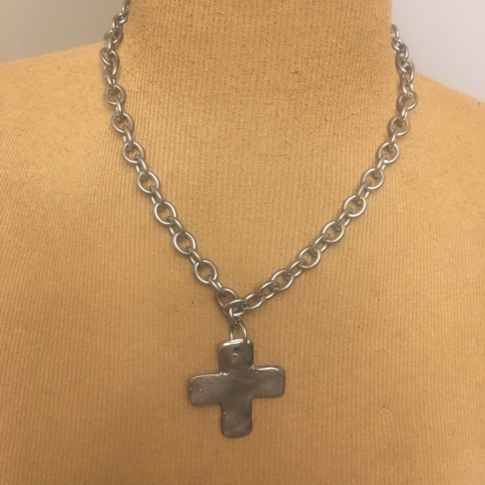 Retro Hammered Cross Necklace